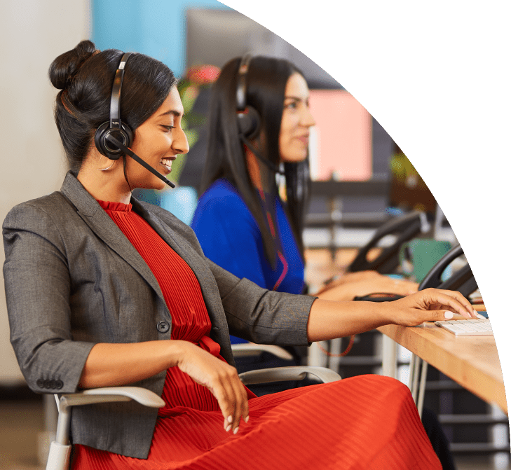 call center employee smiles on call