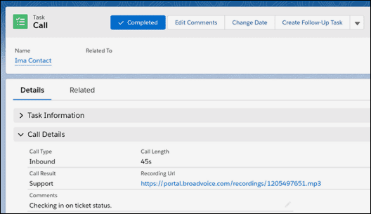 Contact record screenshot feature