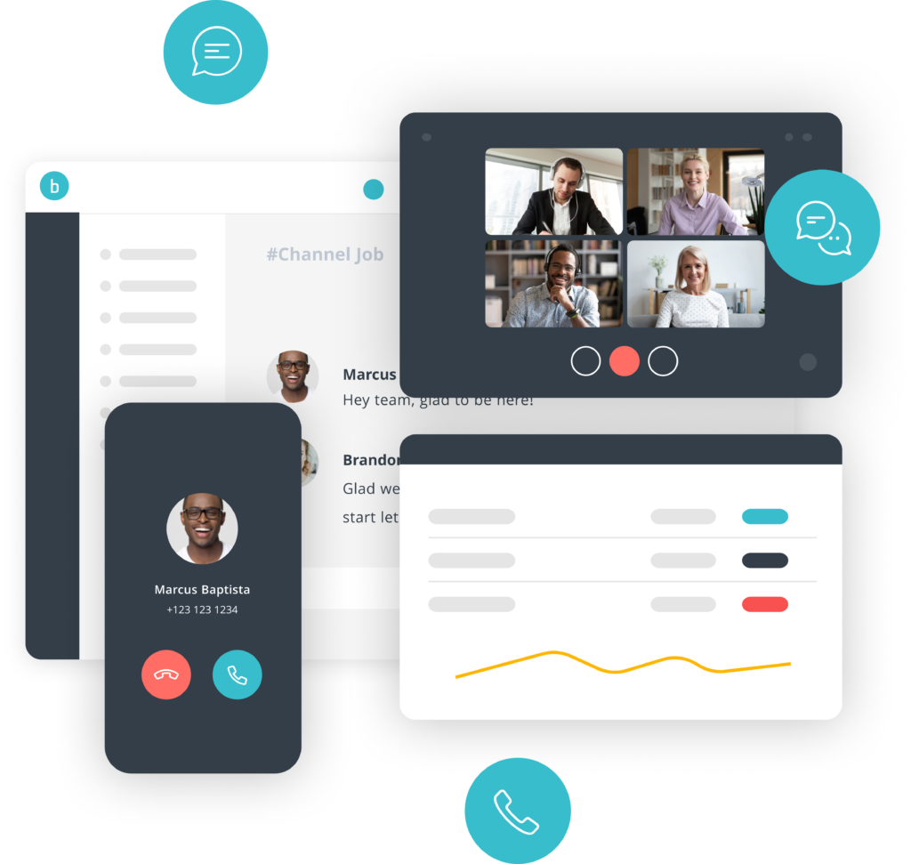 The new b-hive Communicator platform with chat, video, and calling.