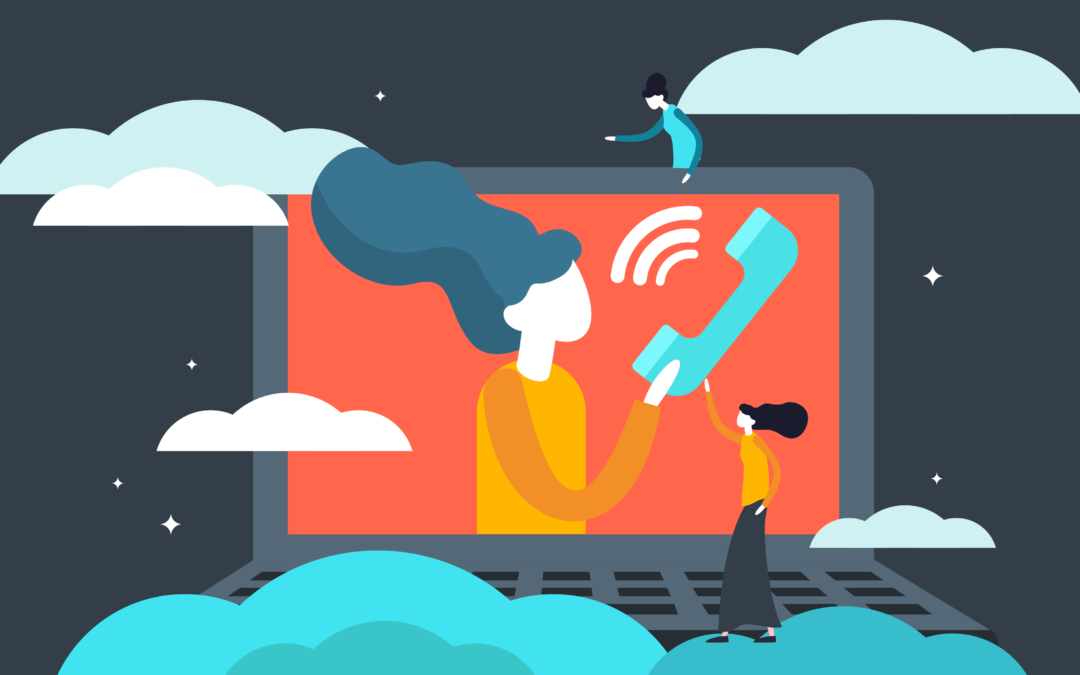 illustration of woman on computer screen on top of a cloud