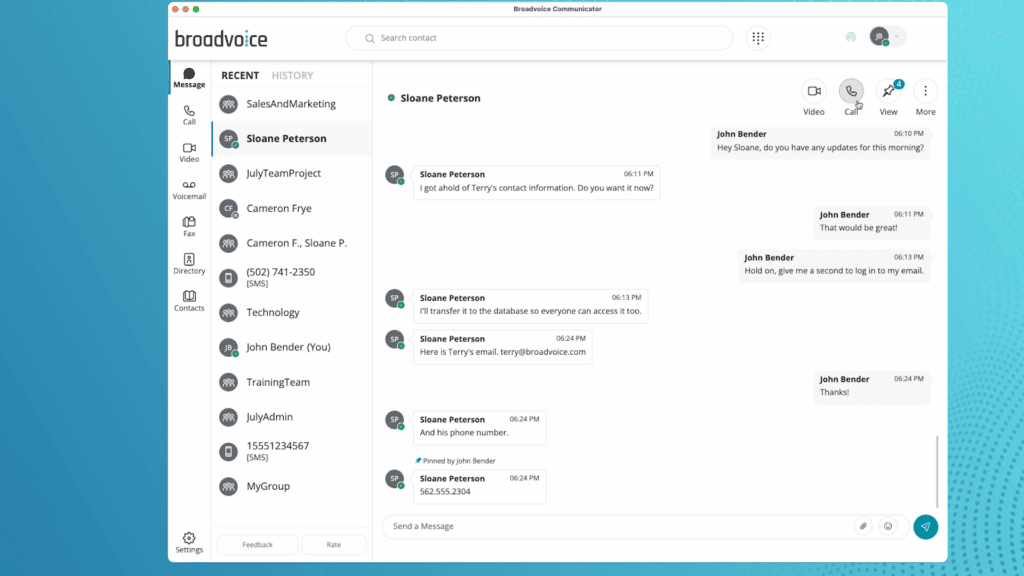 transition from a call