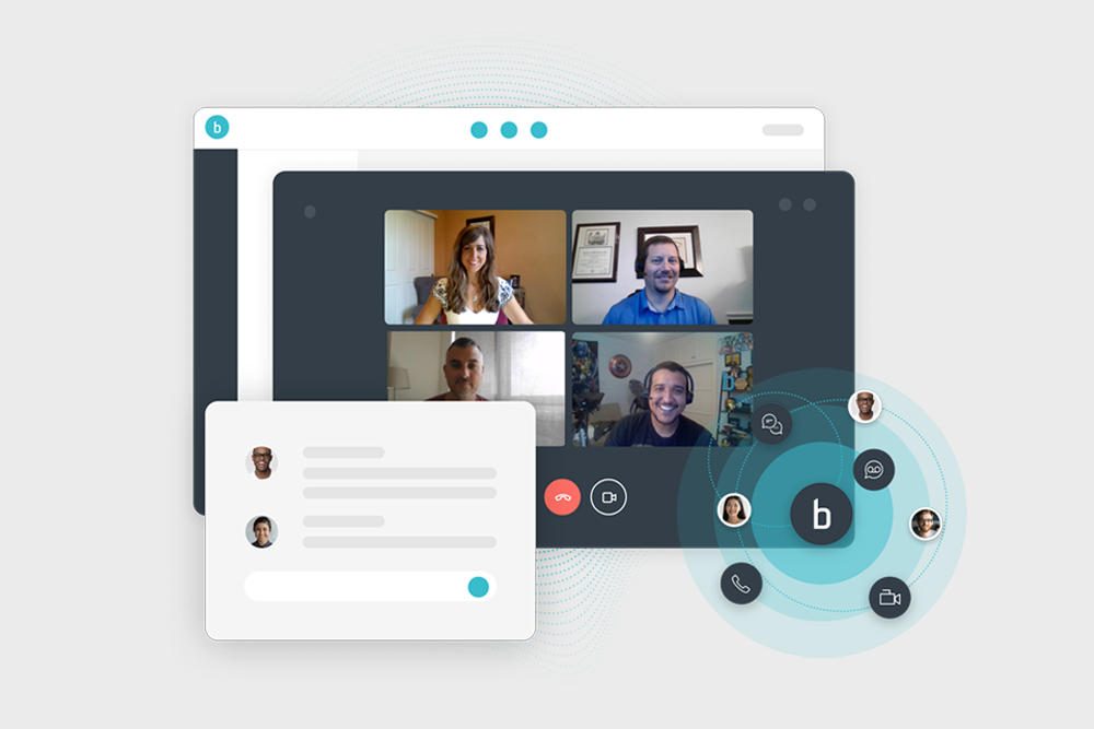 Broadvoice employees during a video call in the new Communicator app.